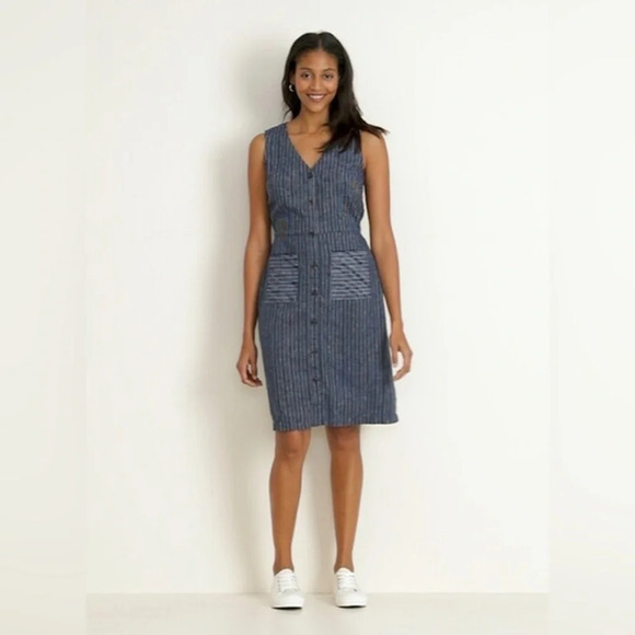 Sleeveless Striped Linen-Blend Fit & Flare Dress - Picture 1 of 13